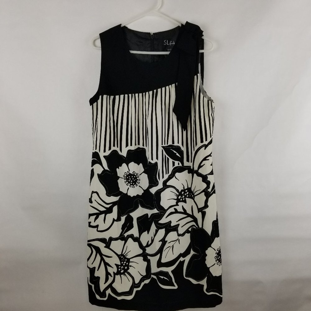 S.L. Fashions Midi Dress Size 14 Black and White Flower Print
